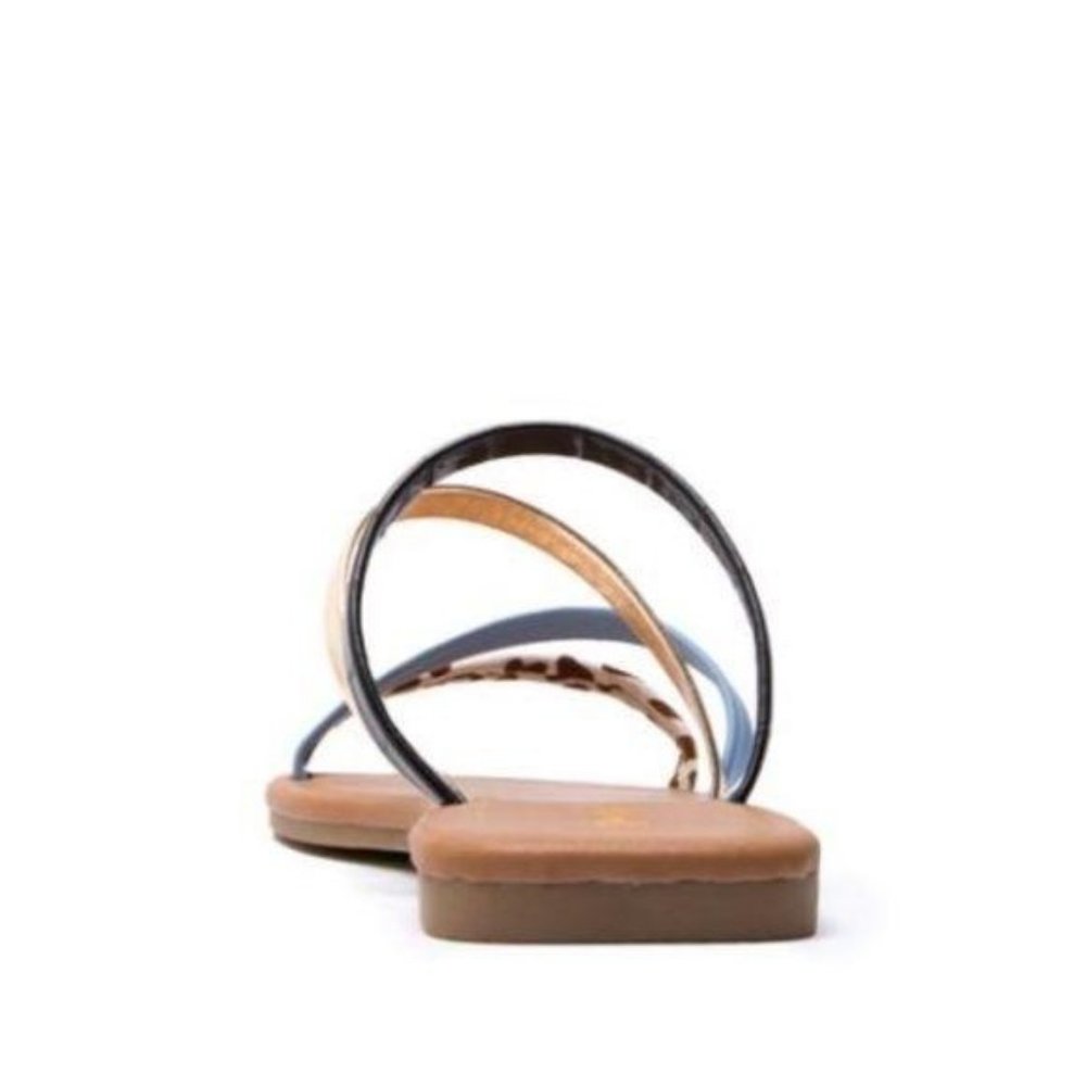 Strappy Slide Sandals in Black, Blue & Cow Print - Picture 4 of 5